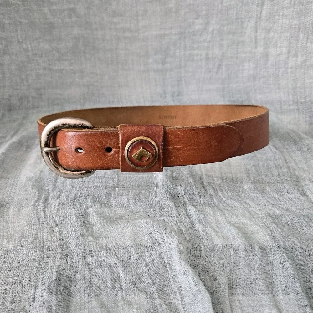 Child's Leather Belt Brass Plate Buckle  Horse Head Concho‎ Size 24